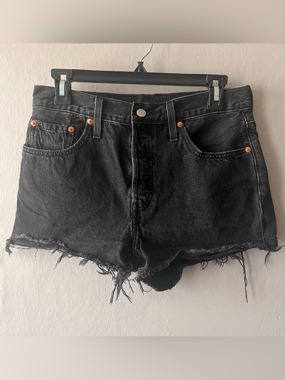 Levi’s Black Button Fly 501 Cut Off Jean Shorts Size 28